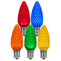 Close up of different colored Christmas light bulbs